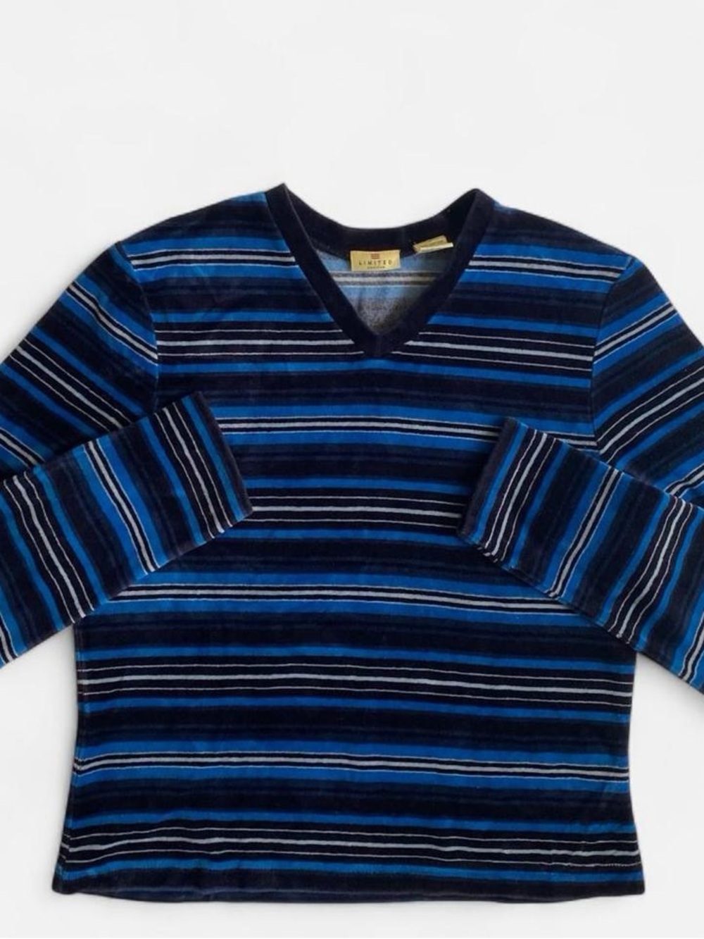 Vintage blue striped velour sweater top